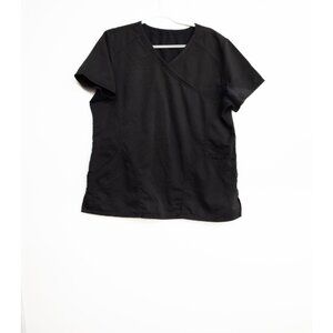 Womens Black Scrub Top V-Neck Short Sleeve Pockets